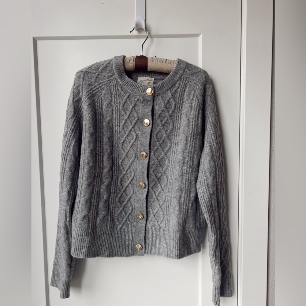 Universal Thread Gray Cable Knit Cardigan with Gold Buttons